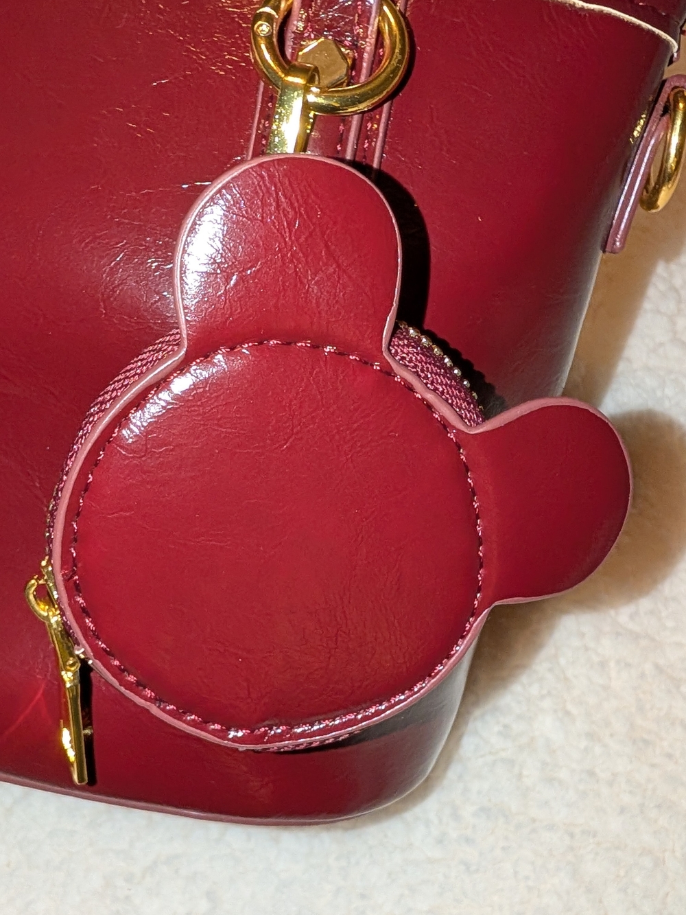 Mini Satchel Crossbody Vegan Patent Leather Burgundy Gold NWOT - Picture 3 of 9